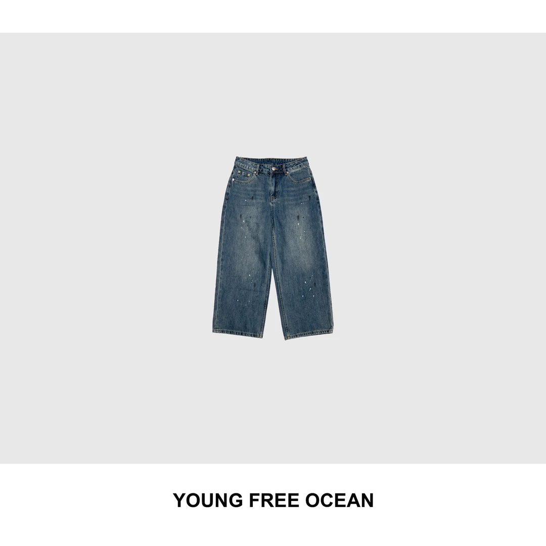 YOUNG FREE OCEAN2025夏款 扣脚脏脏牛仔裤8677
