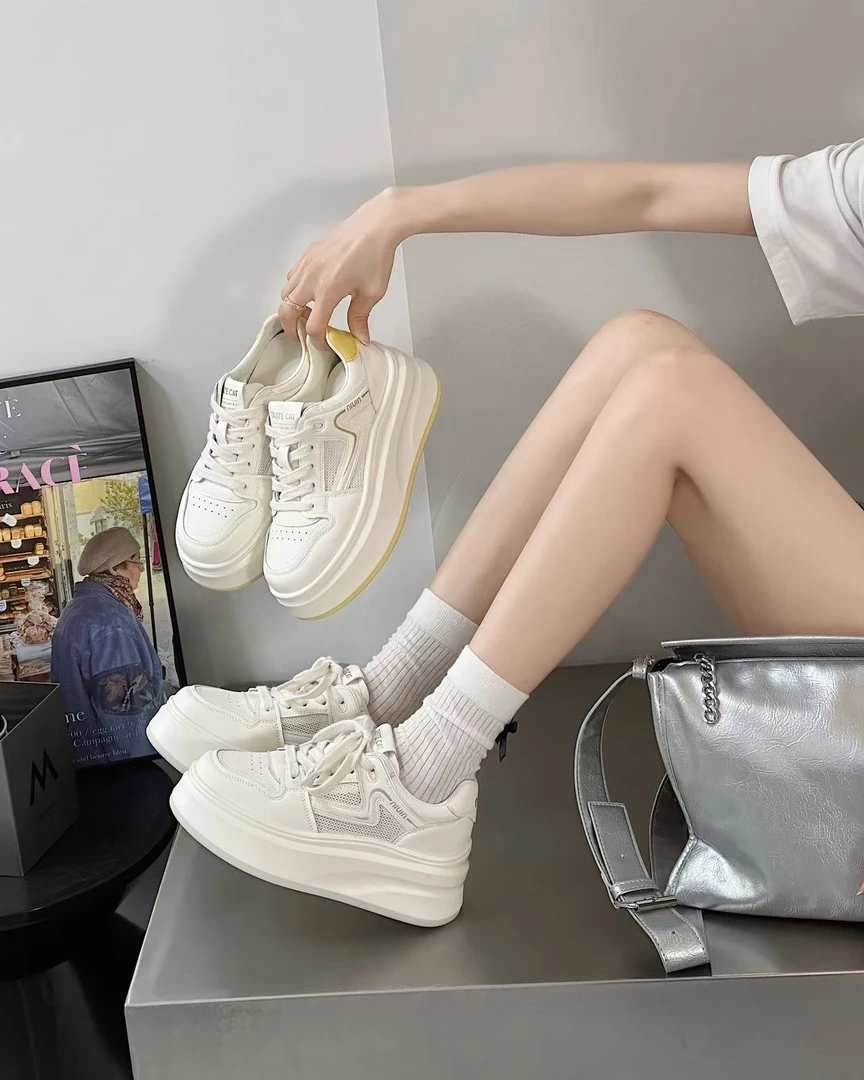 透气网小白鞋女网鞋2025春季新款时尚百搭板鞋厚底增高休闲板鞋女