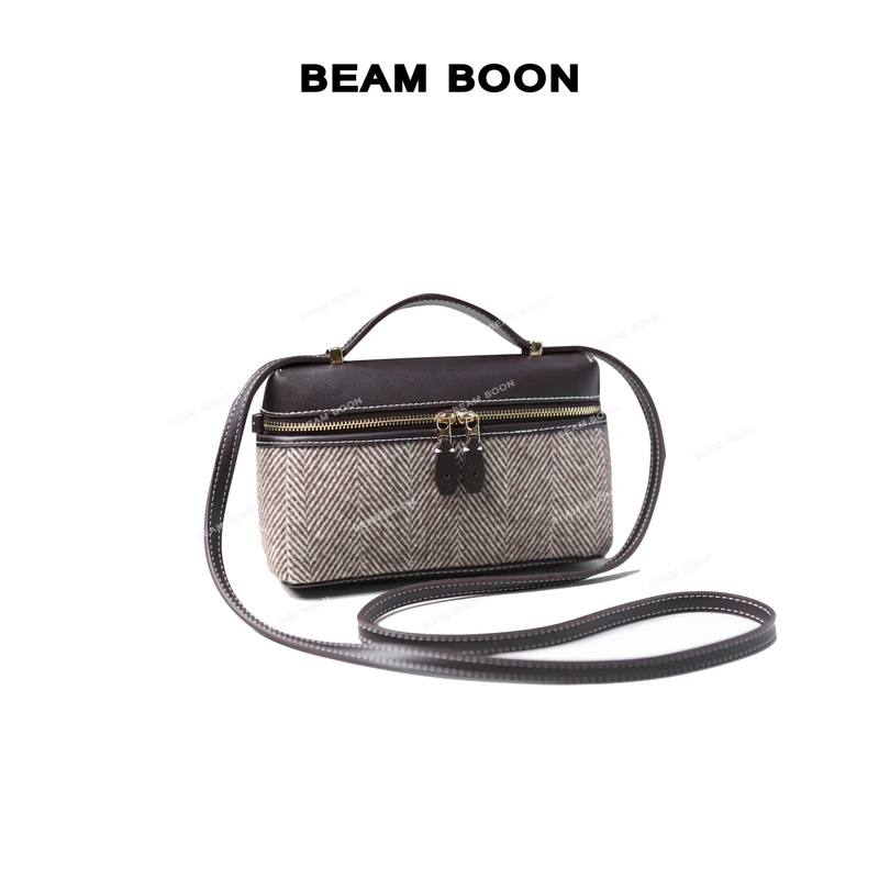 【奶方软盒包11】拼接款|立体撞色斜纹手提可调节斜挎饭盒方包