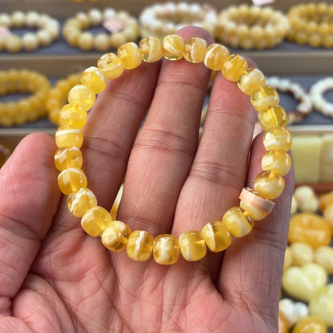 琥珀未镶嵌裸石金白8mm