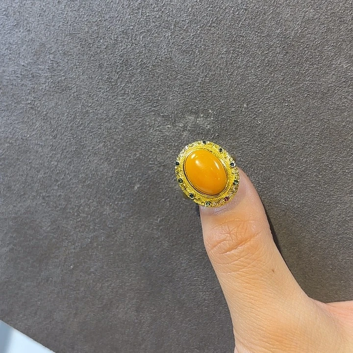 蜜蜡合金戒圈大蛋面