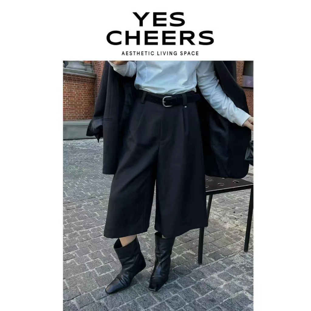 悦是YESCHEERS【中欧旅人】后松紧腰五分西裤 8792