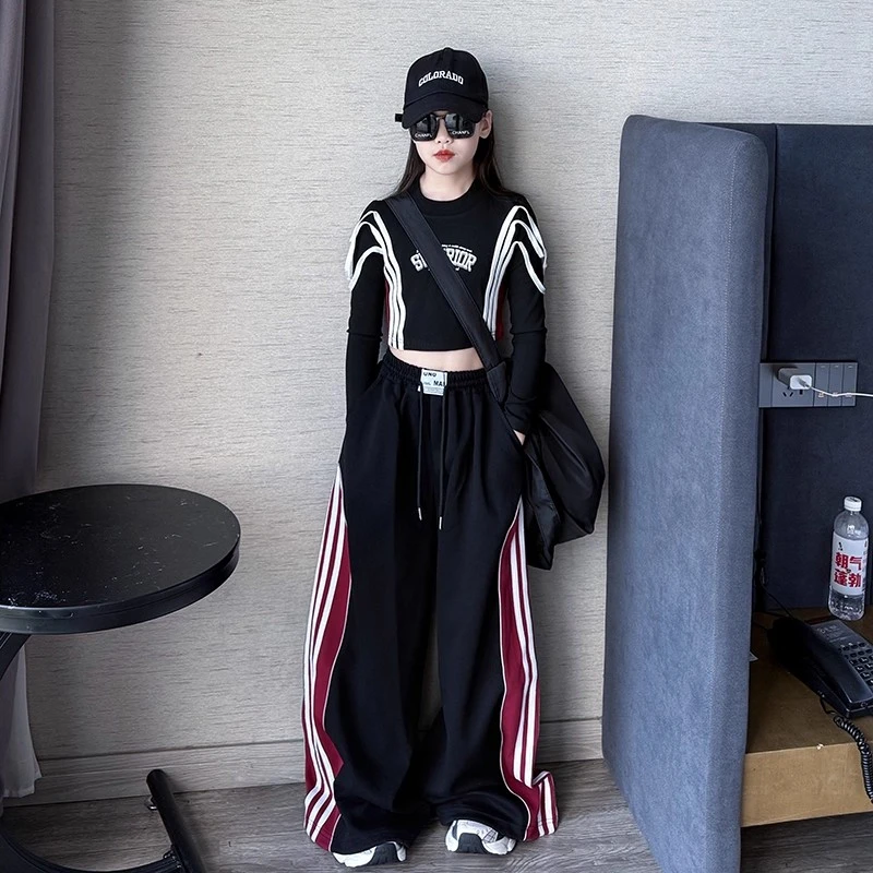女童韩系辣妹风阔腿裤套装春秋季2025新款儿童洋气裤子爵士街舞裤