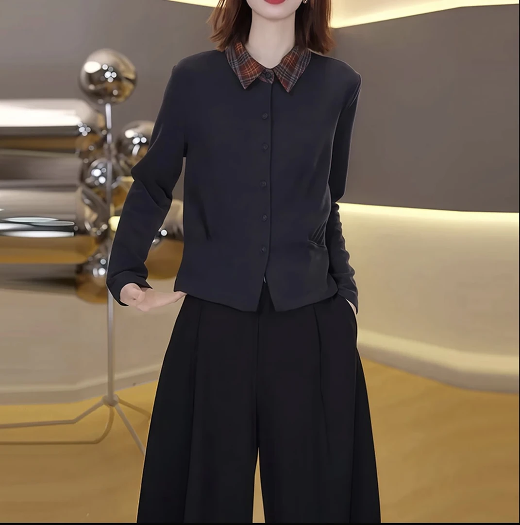 冬季新款双面绒假两件拼接时尚洋气纯色休闲半高领打底衫上衣7266