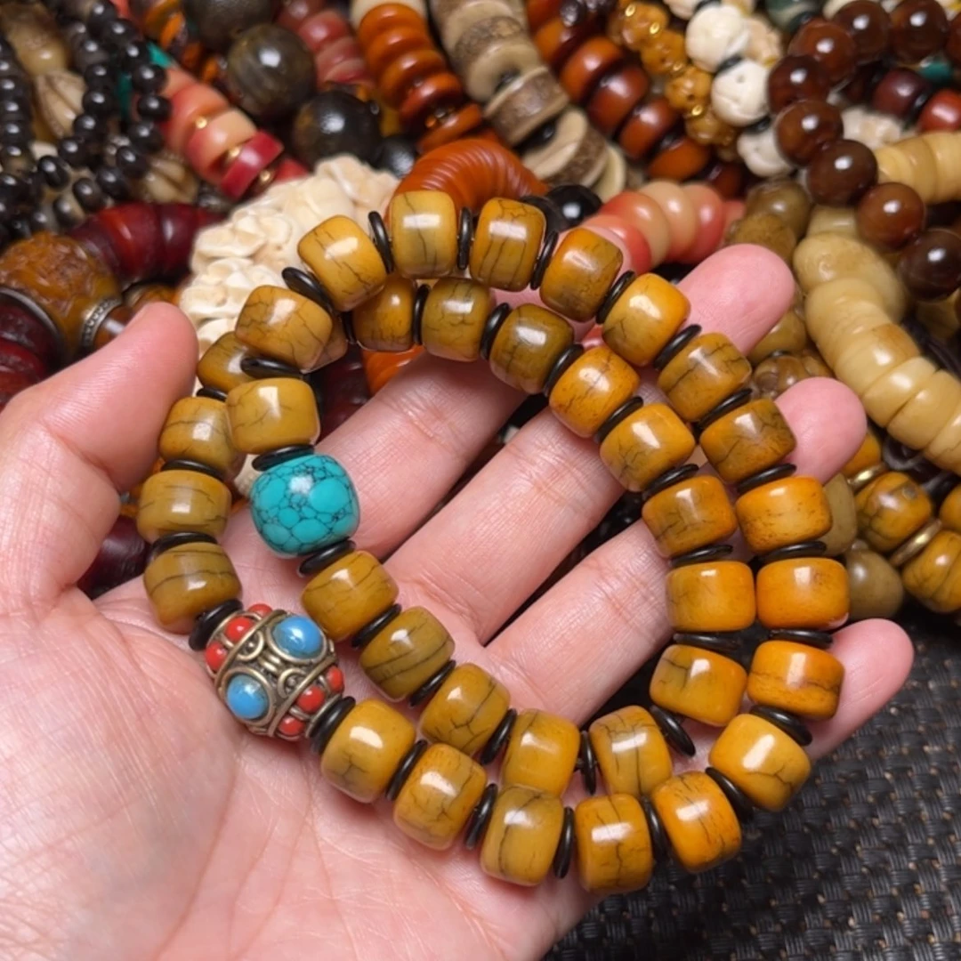 【闪购商品】牛骨手串/手链牛骨黄双圈男款12×9×36颗