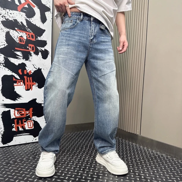 美式复古水洗宽松直筒牛仔裤男秋冬休闲长裤88973