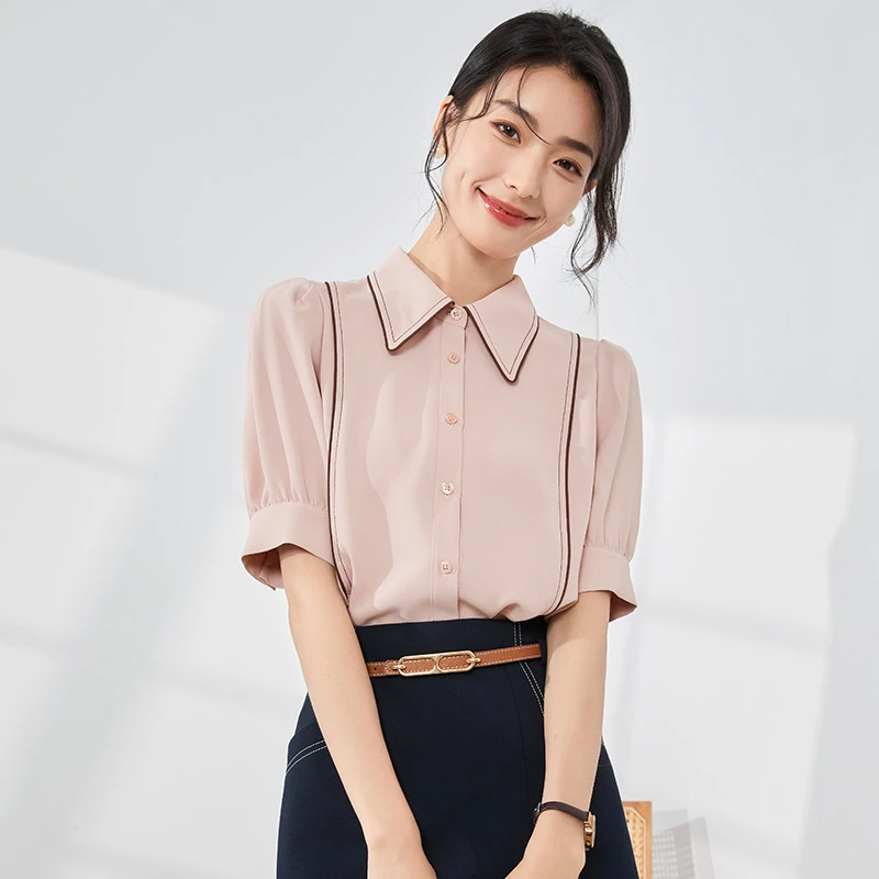 【河畔专属】8392166樱花粉曼贝衬衫衬衣多色夏季百搭时尚气质通勤