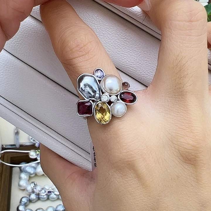 戒指海水珍珠银S925镶嵌