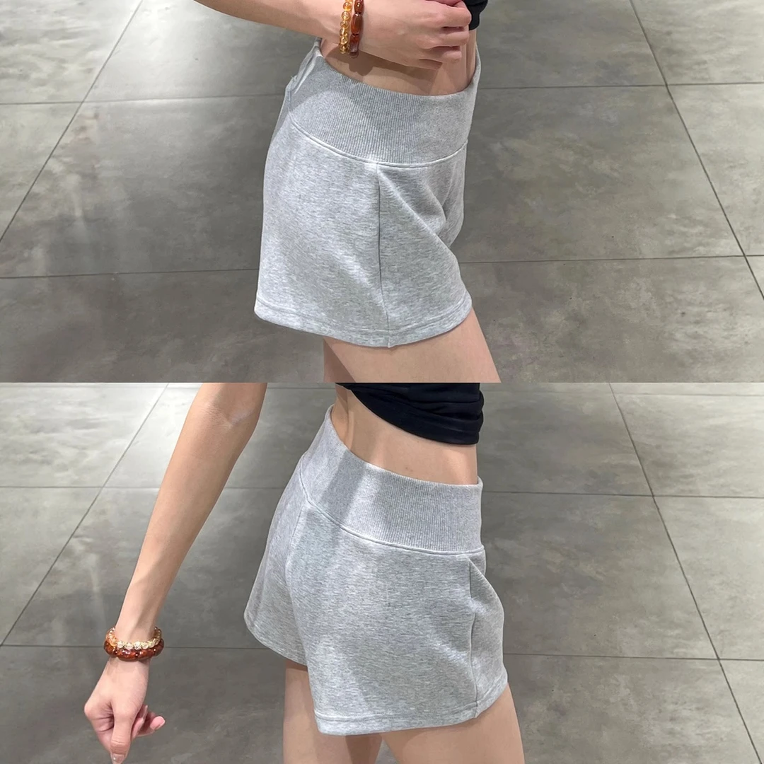 雪千羽灰色外穿休闲短裤女夏季新款弹力高腰显瘦遮胯a字运动热裤
