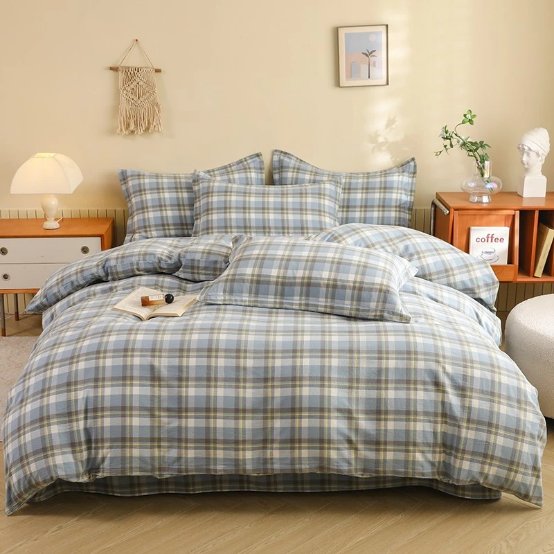 【四季款】A类简约全棉色织格子四件套100%纯棉床单被套床上用品