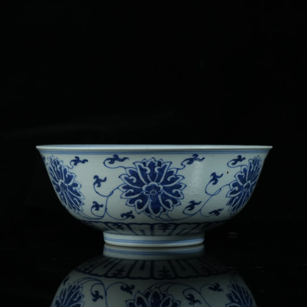 lot15103 5180 清光绪 青花缠枝莲碗 D:16.5 H:6.7