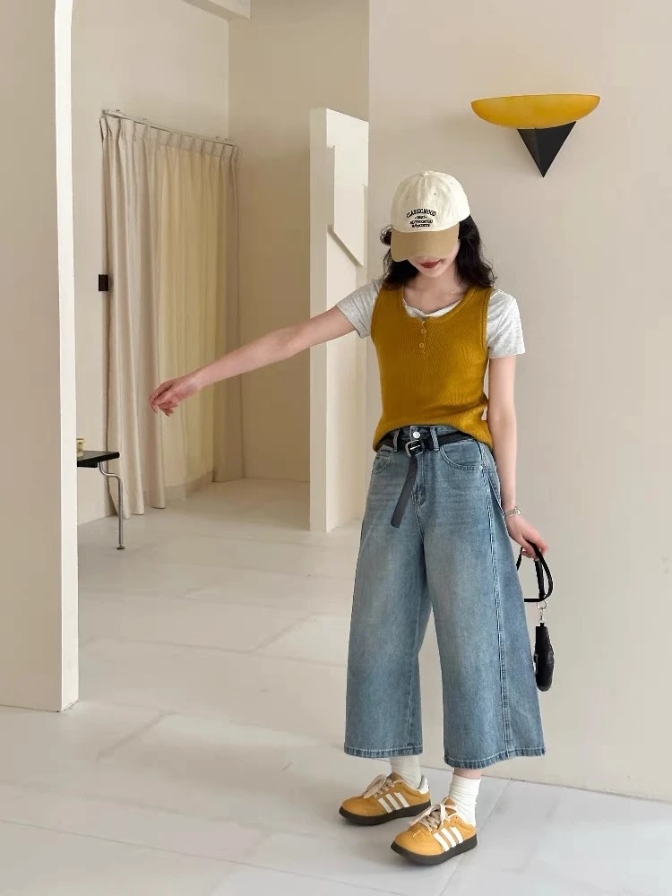 （A3313八分牛仔裤0宽松夏季百搭休闲直筒高腰显瘦