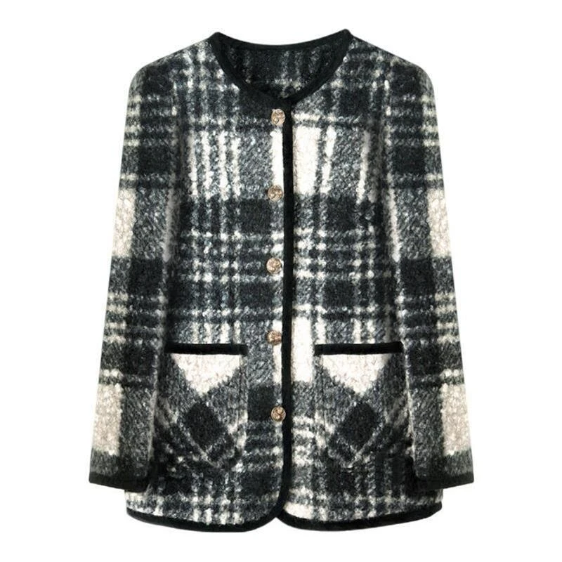 90鸭绒新款两面穿经典格纹小香风显瘦拼色加厚外套圈圈大衣A90054