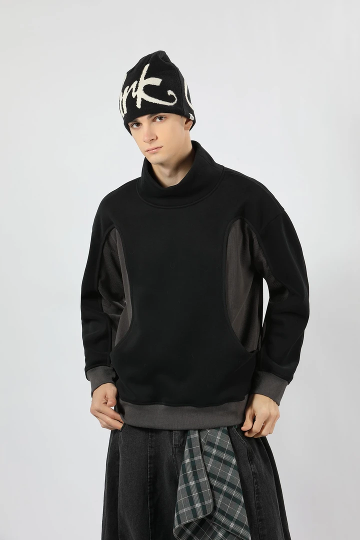 viva 拼接套头纯色美式男款半拉链卫衣卫衣半高领撞色秋冬