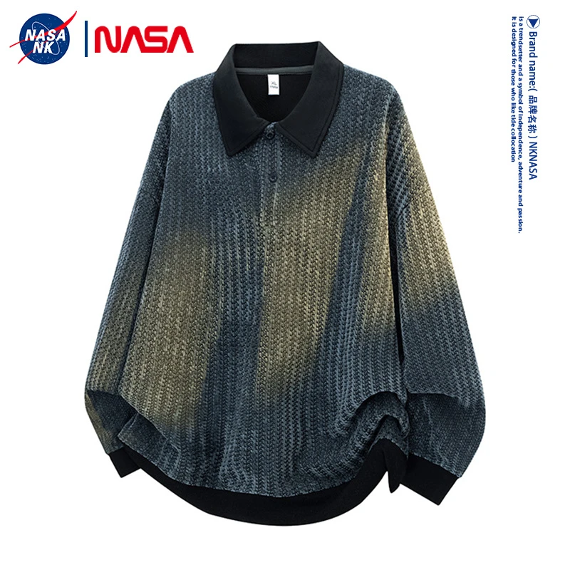 NASA联名宽松套头卫衣男款秋冬季情侣学生拼色polo衫上衣服男秋装