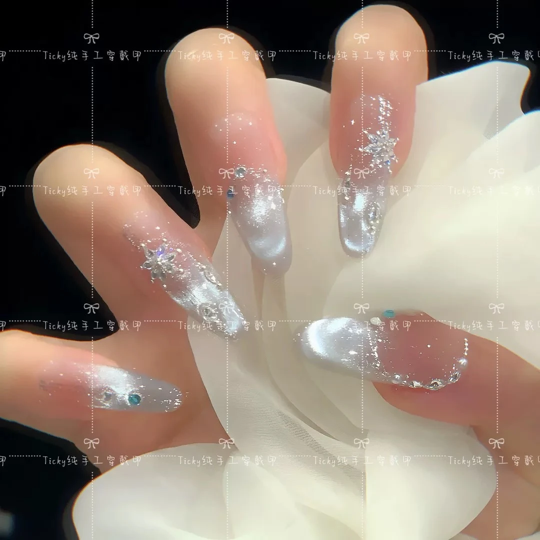 【天空之境】纯手工穿戴甲腮红轻奢设计显白高级气质美甲贴可拆卸