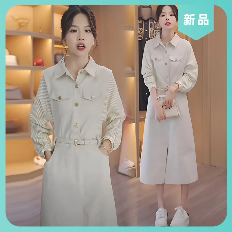 流行裙子洋气新款爆款衬衫领连衣裙女春秋假两件减龄时尚2025今年