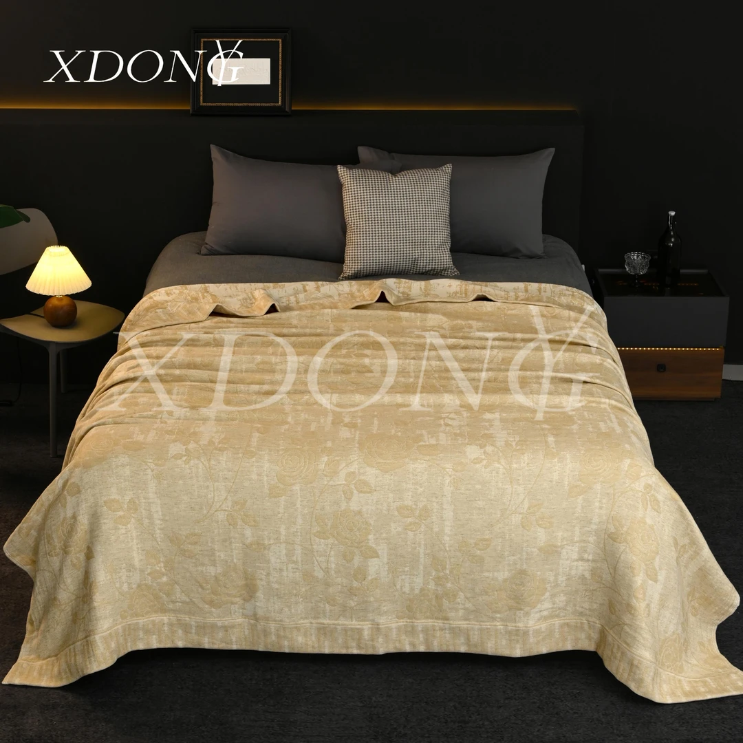 XDONGY（冬云家纺）高定230*250 亲肤柔软 花叶相伴黄 四季床盖毯