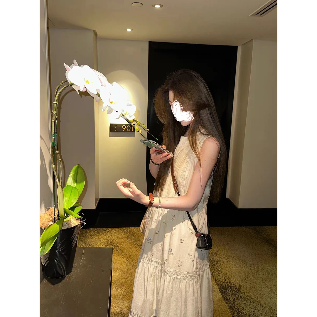 【秘境花园】拼接背心连衣裙素雅印花长裙夏季新款设计感裙子