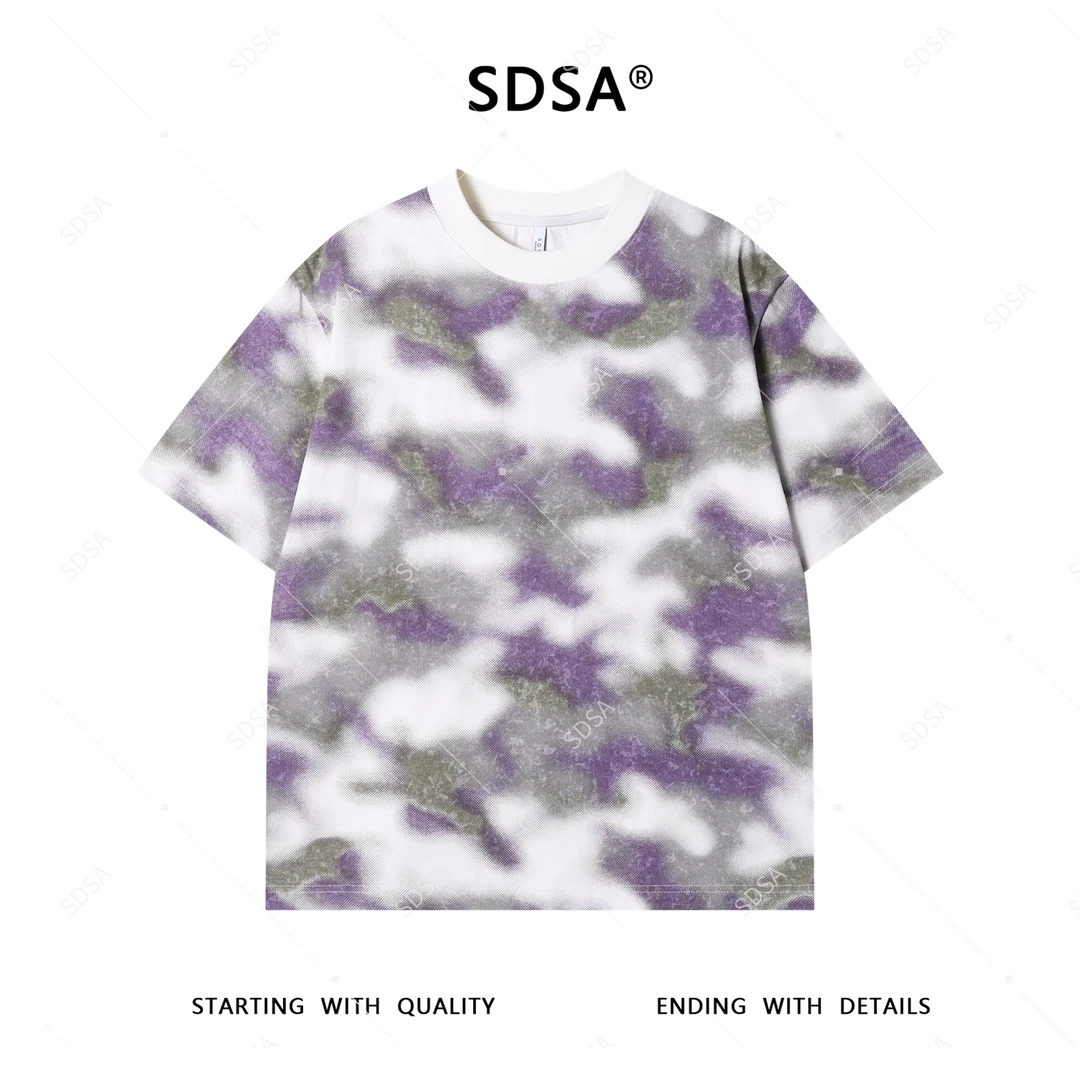 SDSA夏季新款男士痞帅撞色迷彩圆领短袖T恤百搭时尚宽松上衣