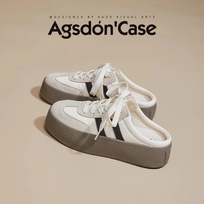 奥古狮登包头半拖鞋女2025春季新款一脚蹬女鞋厚底百搭休闲板鞋H