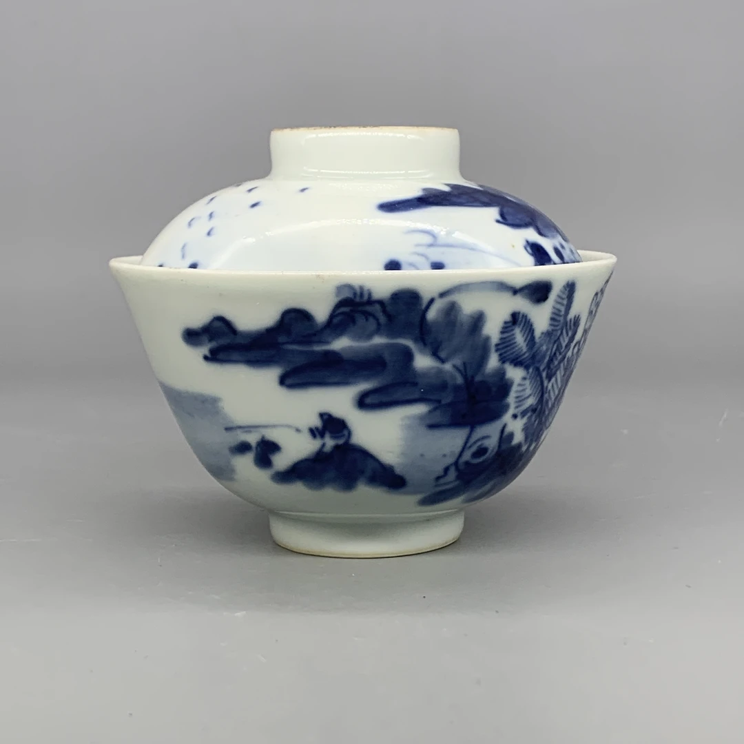 42601001*清中期青花山水纹盖碗/瓷器四/江苏省文物总店/J