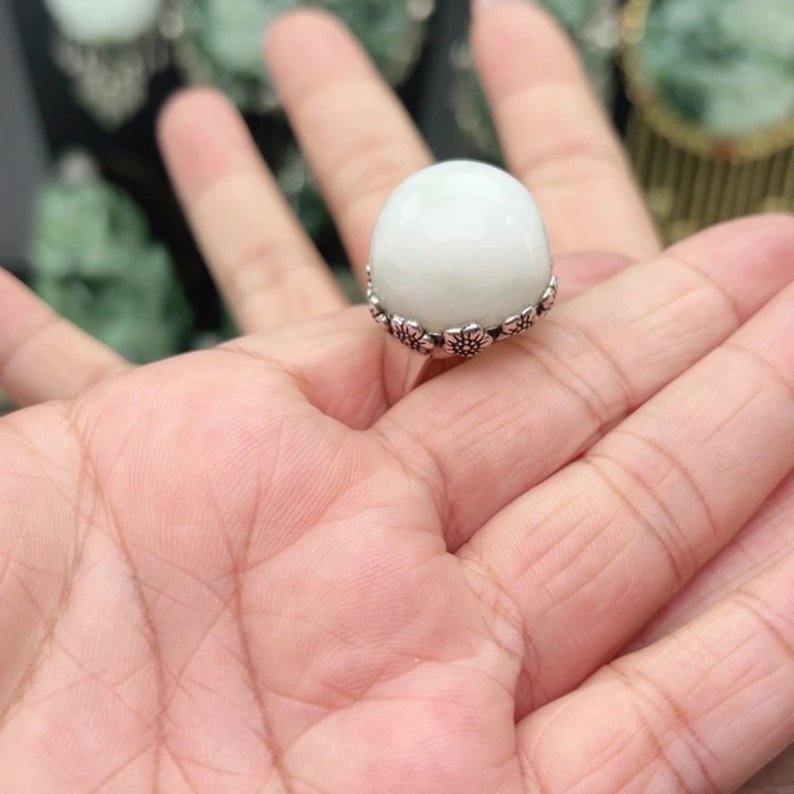 舔***女透闪石-蛇纹石玉银S925镶嵌戒指