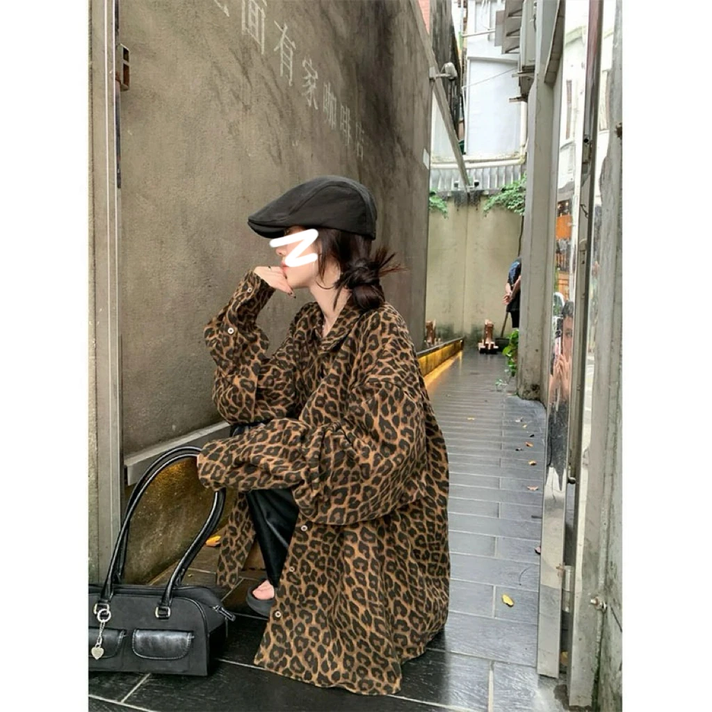 「小吴家」港风复古豹纹衬衫外套女秋季新款宽松慵懒高级感上衣