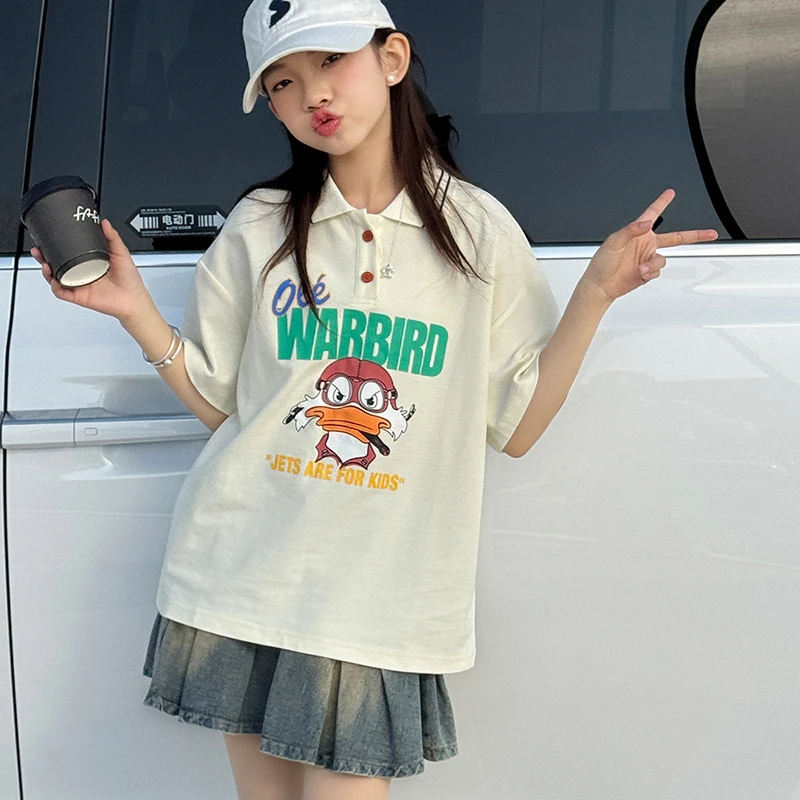 女童短袖t恤2025新款夏季女孩洋气儿童半袖POLO衫上衣中大童夏装