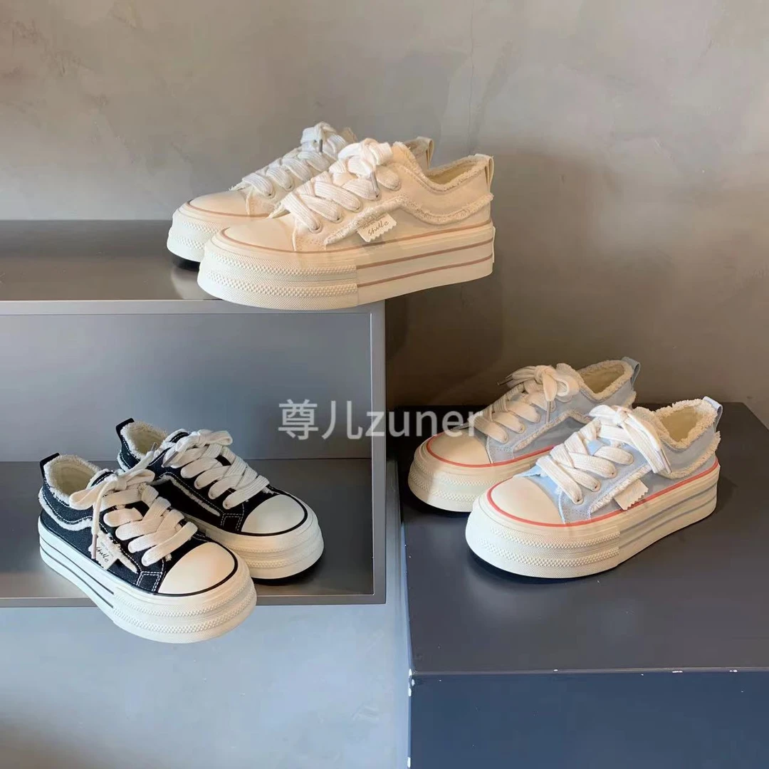 尊儿2025早春运动百搭夏季帆布ins透气学生厚底低帮韩版小众女鞋