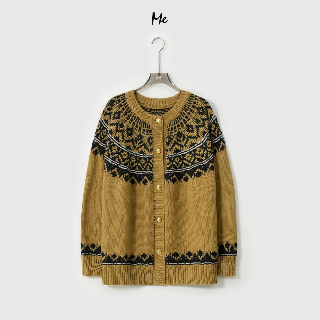 ME【幸运转盘】超细美利奴绵羊毛费尔岛提花复古针织毛衣MESA4493