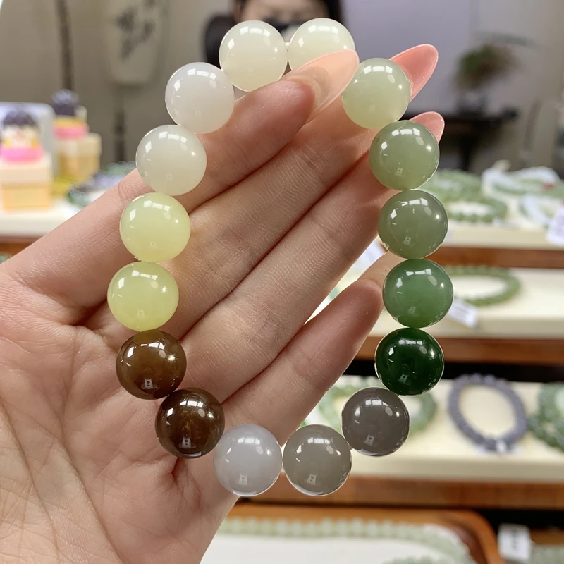 天然正品和田玉D12A青海料多宝手串妈妈时尚珠子多样性发一女手串