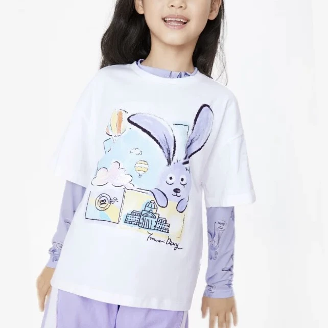 1026童装假两件印花兔T恤