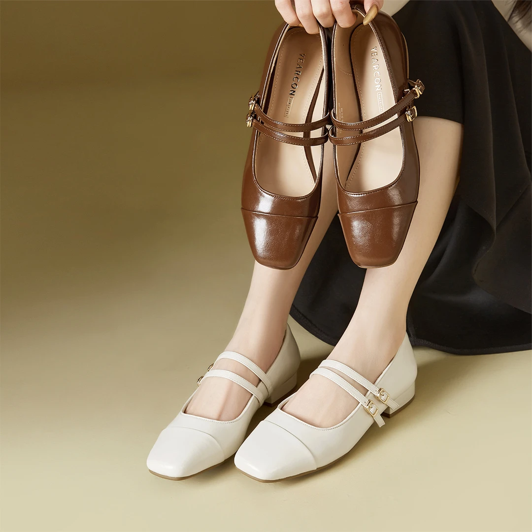 意尔康春上新方头浅口粗跟女鞋玛丽珍鞋百搭清凉单鞋舒适低跟单鞋