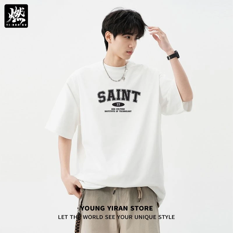 夏季印花男款纯棉圆领短袖t恤ins美式百搭宽松情侣款设计感男半袖