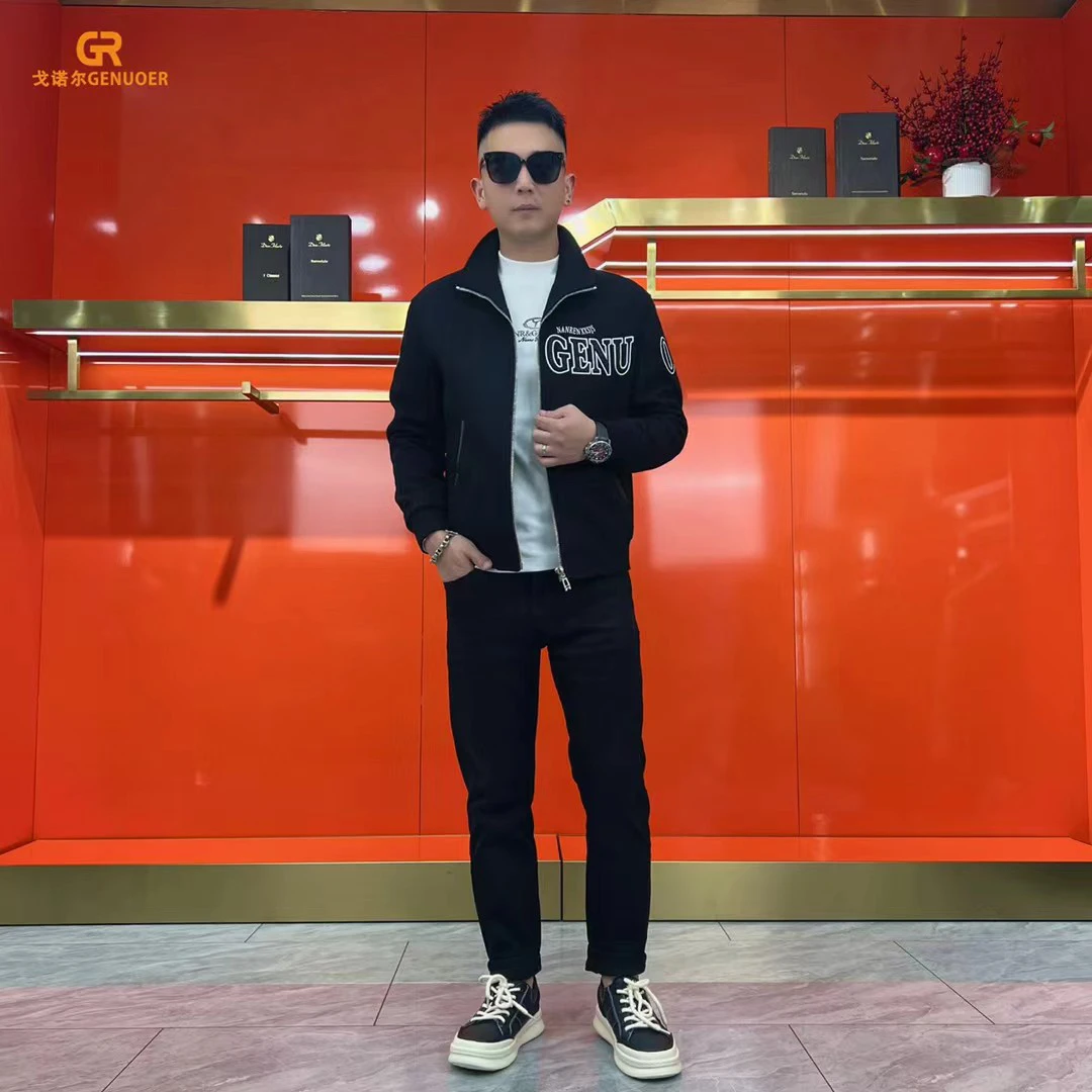 时尚潮流高端轻奢立领休闲百搭加棉男士绵羊毛夹克外套秋冬45120