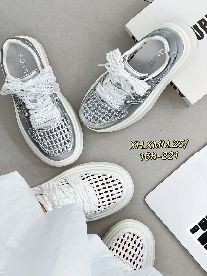 168-321新款编织镂空透气增高厚底小白鞋女软底休闲板鞋