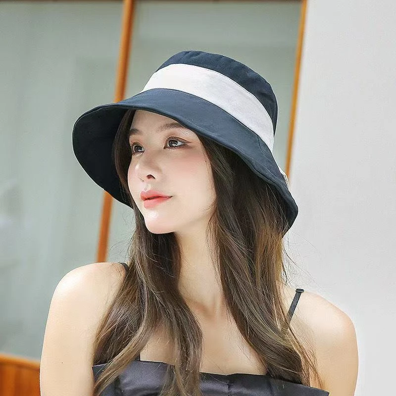 户外休闲遮阳渔夫帽子春夏秋季显脸小拼色蝴蝶结出游度假防晒盆帽