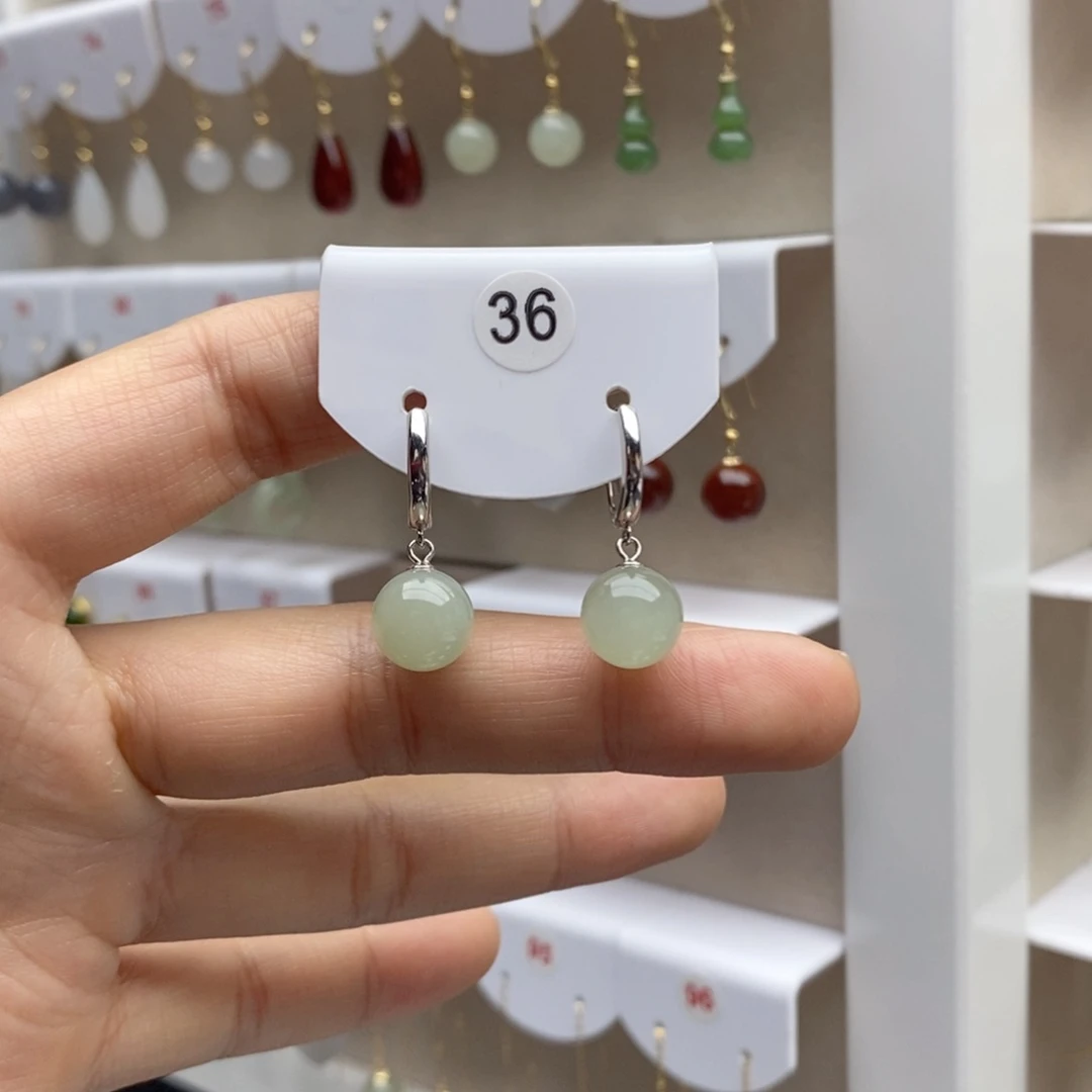 银S925镶嵌和田玉耳饰