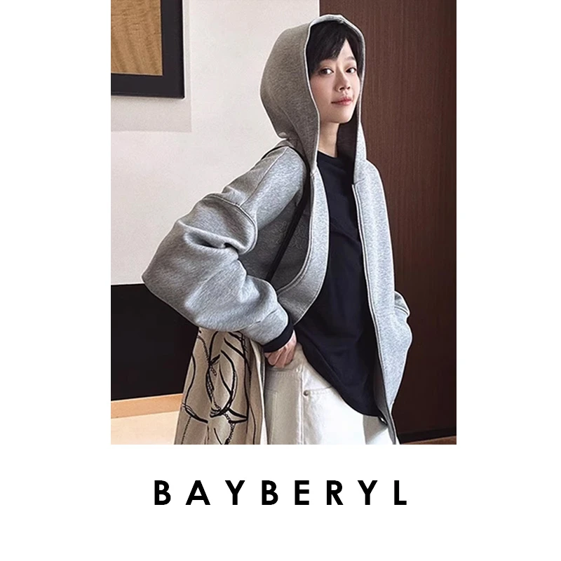 BAYBERYL老贝Well空气层宽松落肩连帽百搭卫衣NT3F1524