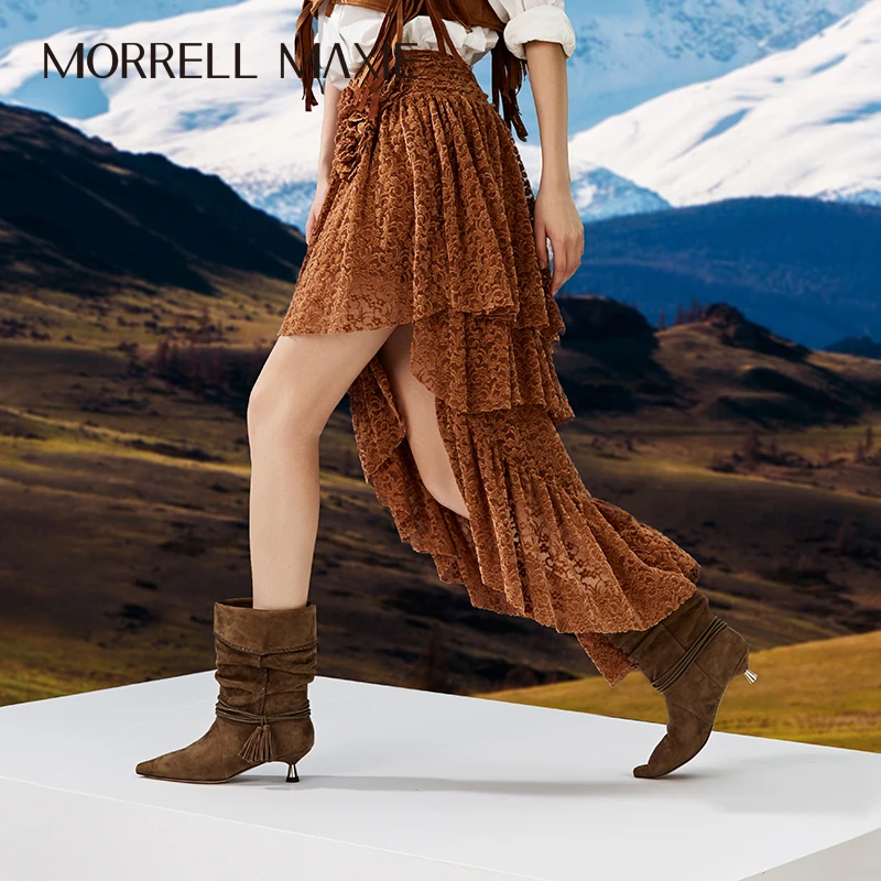 Morrell Maxie尖头细跟宽筒流苏装饰堆堆靴｜MW254054BR