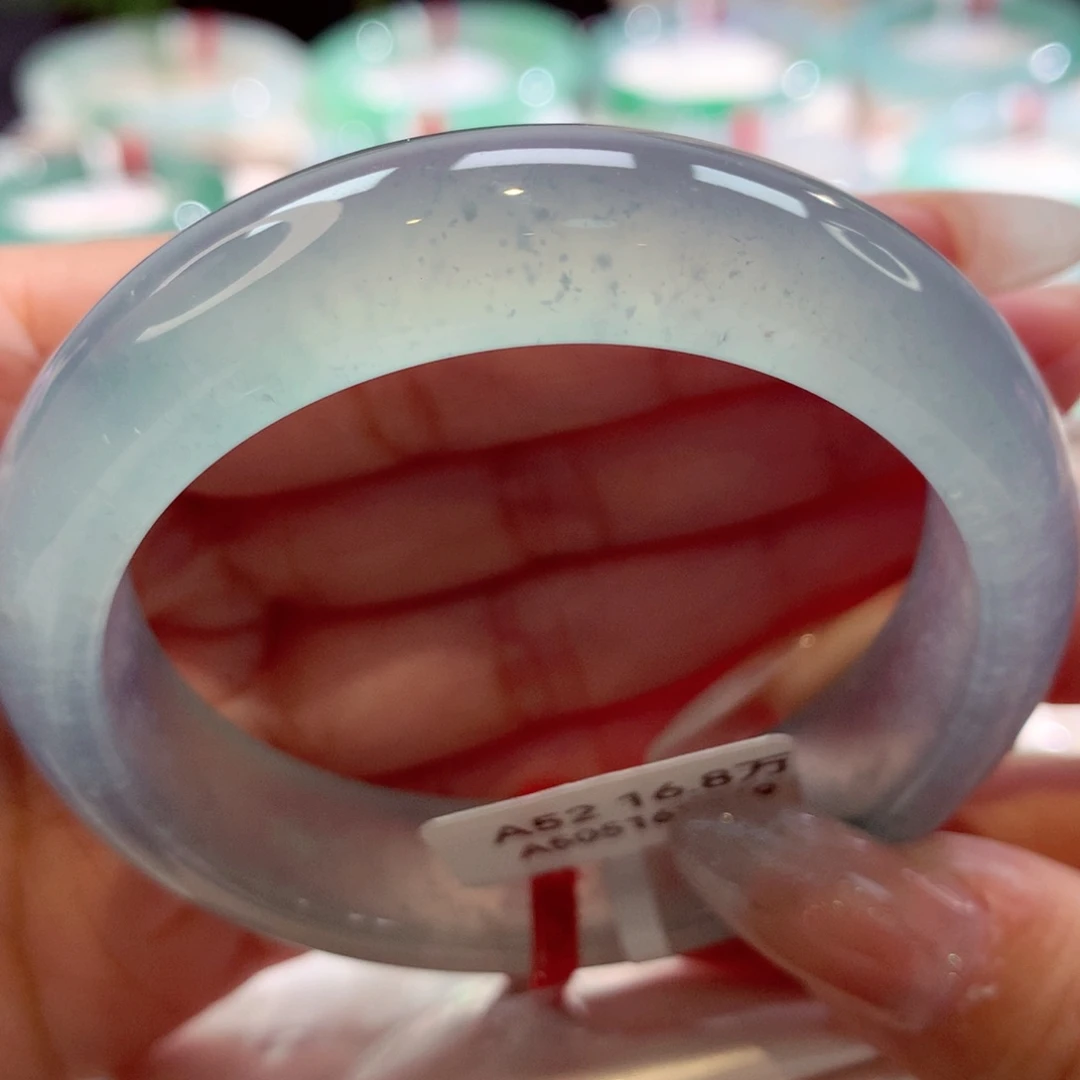 未镶嵌手镯翡翠52圈宽版高冰蓝雪花棉（36号）