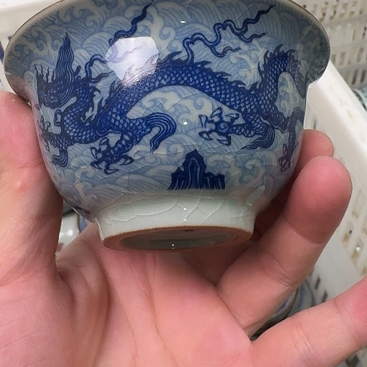 瓷片老陶泥青花海水龙大压手杯