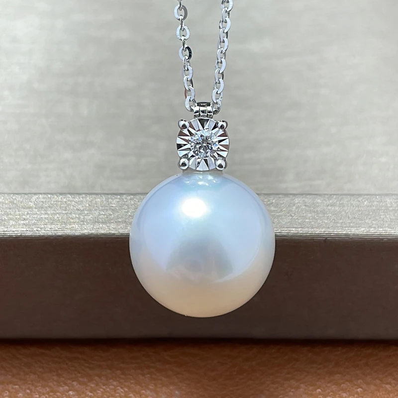 3莫氏澳白车花万能扣吊坠天然海水珍珠18K金镶嵌时尚气质经典百搭