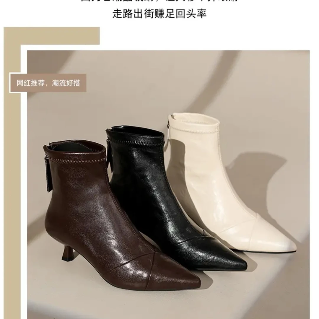 66301秋冬时尚百搭细跟尖头瘦瘦短靴高跟女款C7