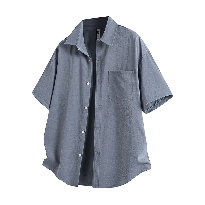 金盾夏季短袖衬衫男士时尚休闲百搭潮流冰感纯色宽松薄款日系衬衣