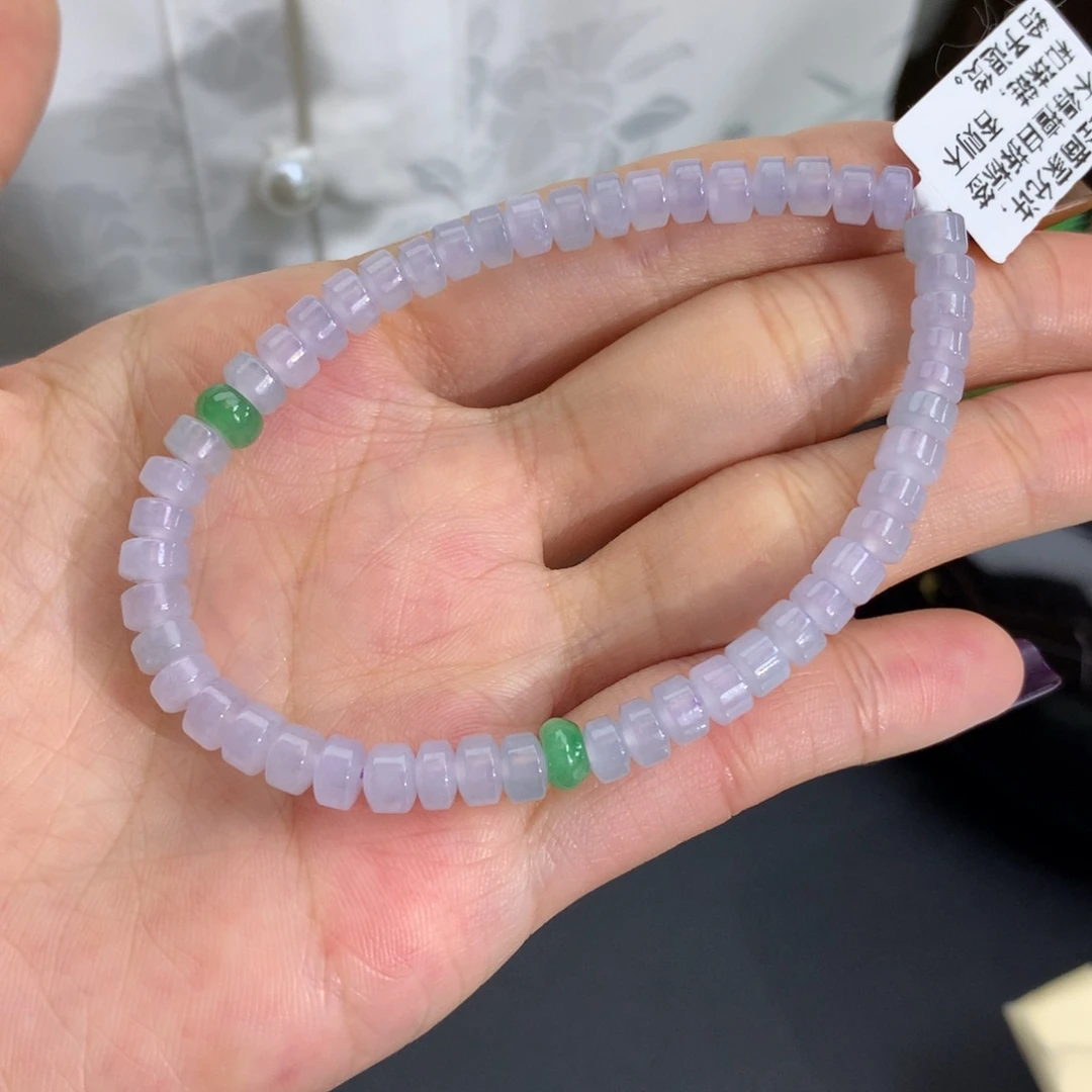 未镶嵌手串翡翠卡5.3冰胶淡紫桶珠手串