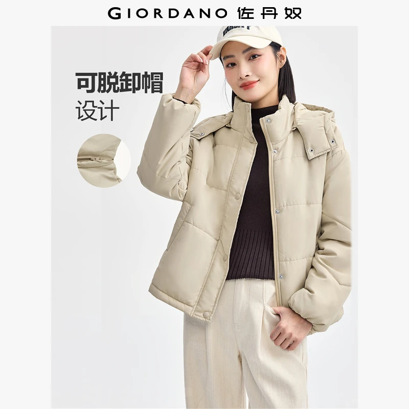 佐丹奴外套女装冬季可脱卸帽梭织连帽立领保暖棉服外套 05374717