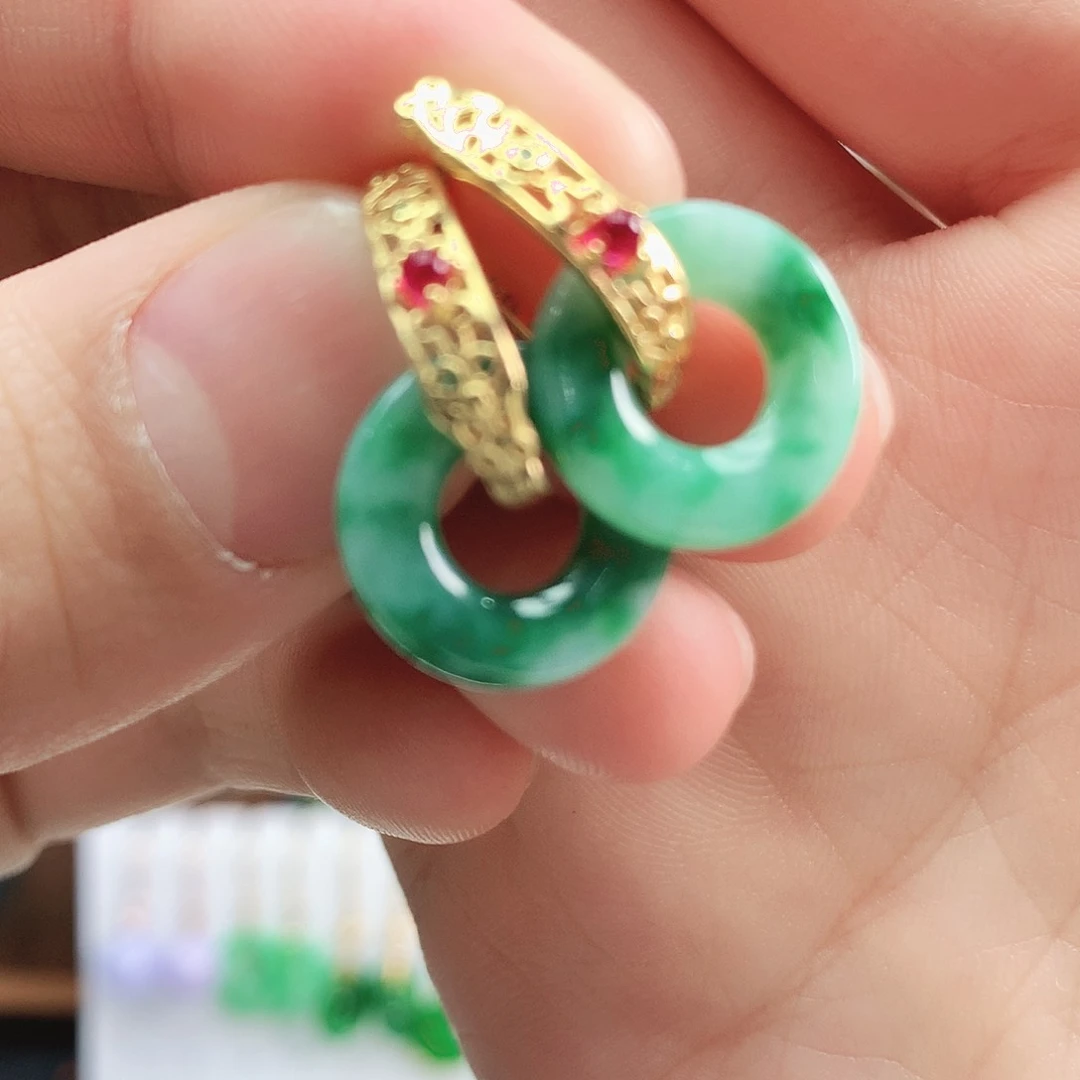 翡翠耳饰银S925镶嵌耳饰