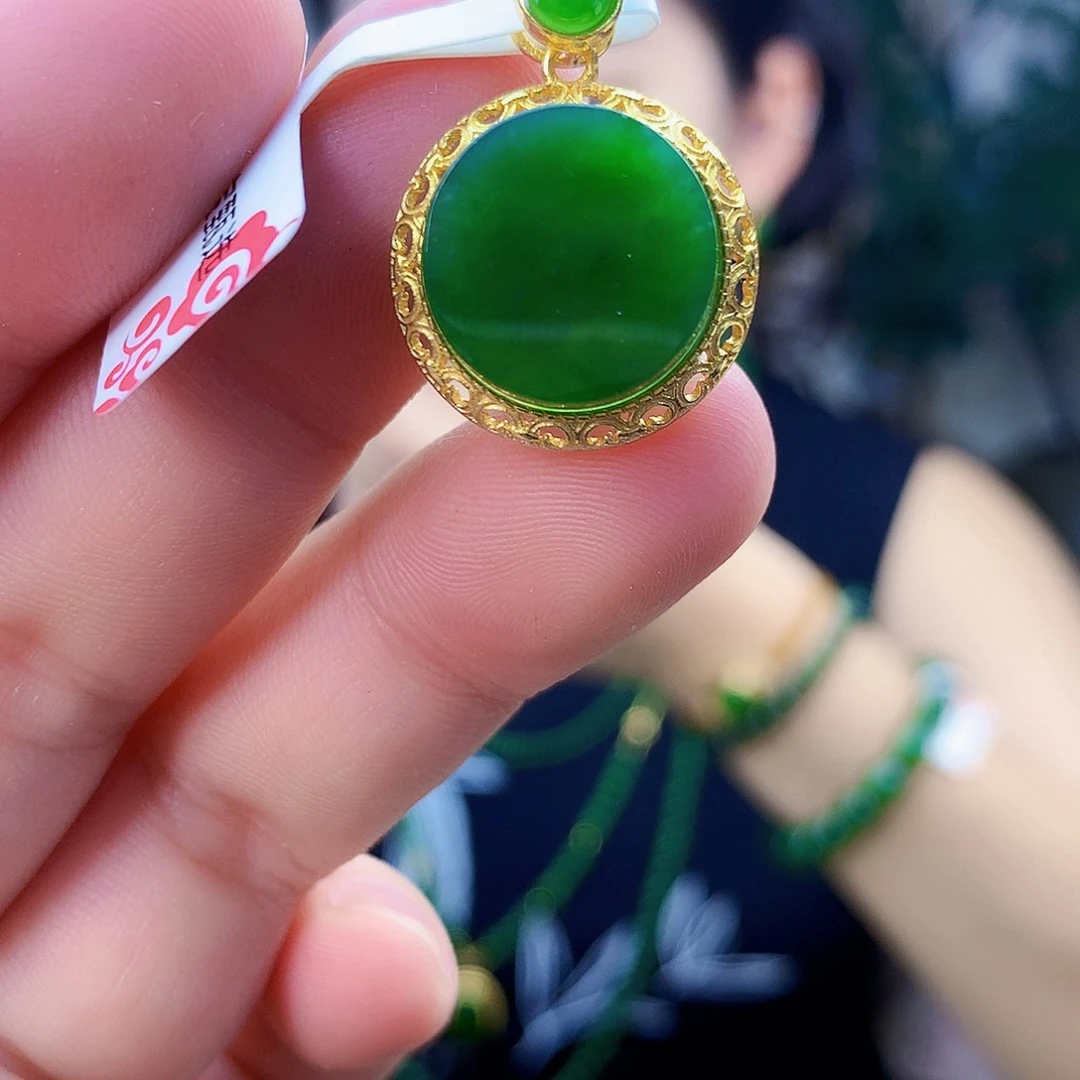 吊坠(不含链)银S925镶嵌和田玉（碧玉）吊坠